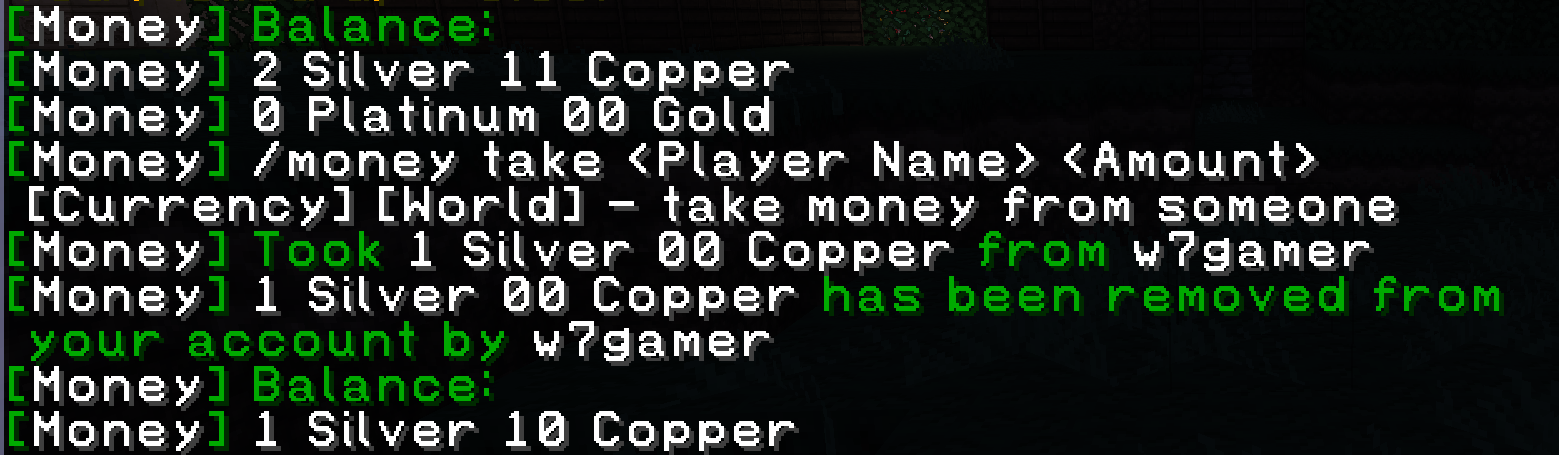 Screen output of money command